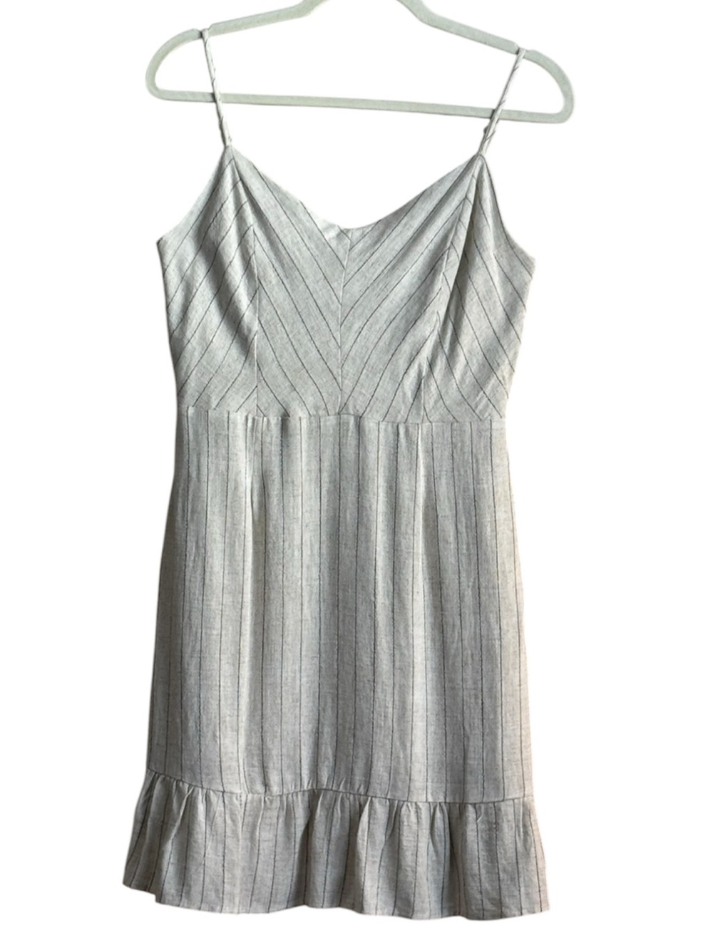 NEW Monteau Los Angeles Sz L Linen Blend Striped Mini Dress With Flounce Hem